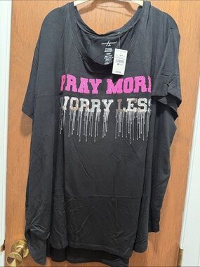 Ashley Stewart Black Tee with Hot Pink Sequin Text